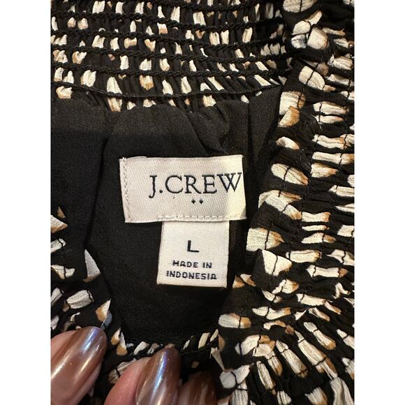 J. Crew Women’s Smocked Neck Blouse in Oncilla Cat Print – Sz Large Playful Chic - Picture 6 of 10